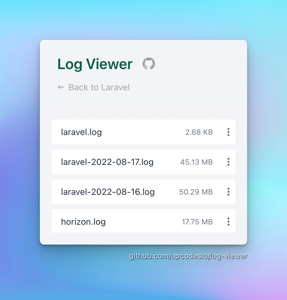 Log Viewer showing a list of log files available for preview