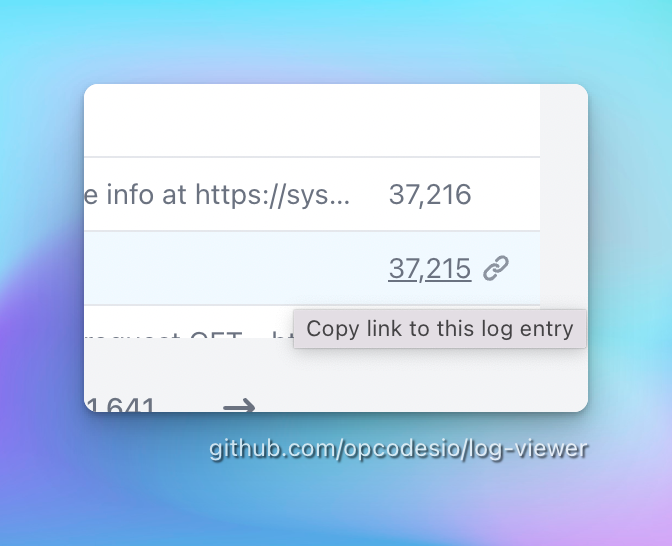 Screenshot displaying how to copy a link to an individual log entry